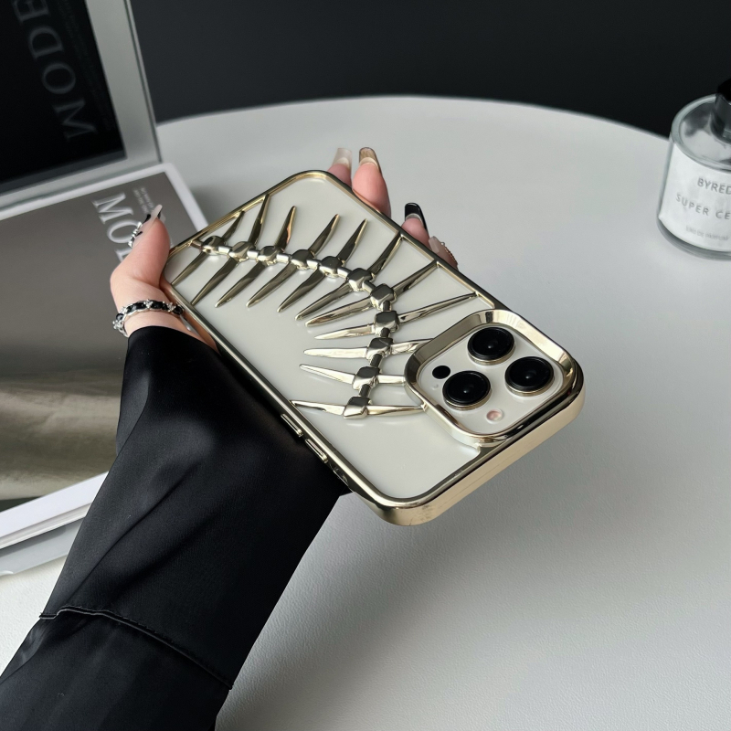 TPU maska za iPhone 16 Pro Max sa uzorkom ribljih kostiju, elektroplatirani završetak, otporna na udarce, zaštita od pada, odvodi toplinu, prilagodljivo