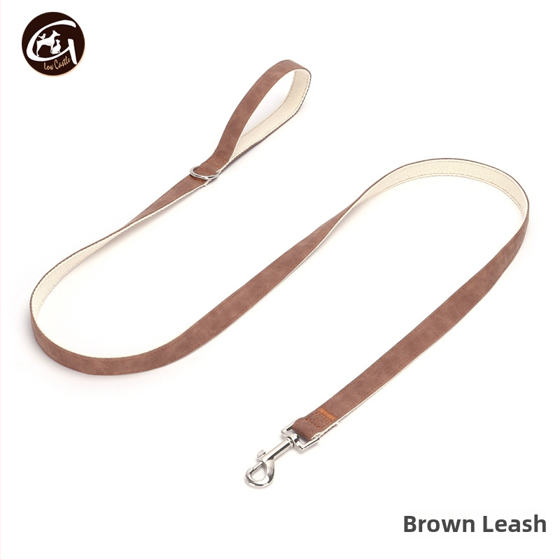 Bőr kutya nyakörv és póráz készlet, állítható, Glow Castle / Flash Castle márka