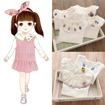 Gyerekeknek szóló koreai stílusú hosszú ujjú póló, lapel típusú gallér, egyszínű mintával, 0–8 éveseknek