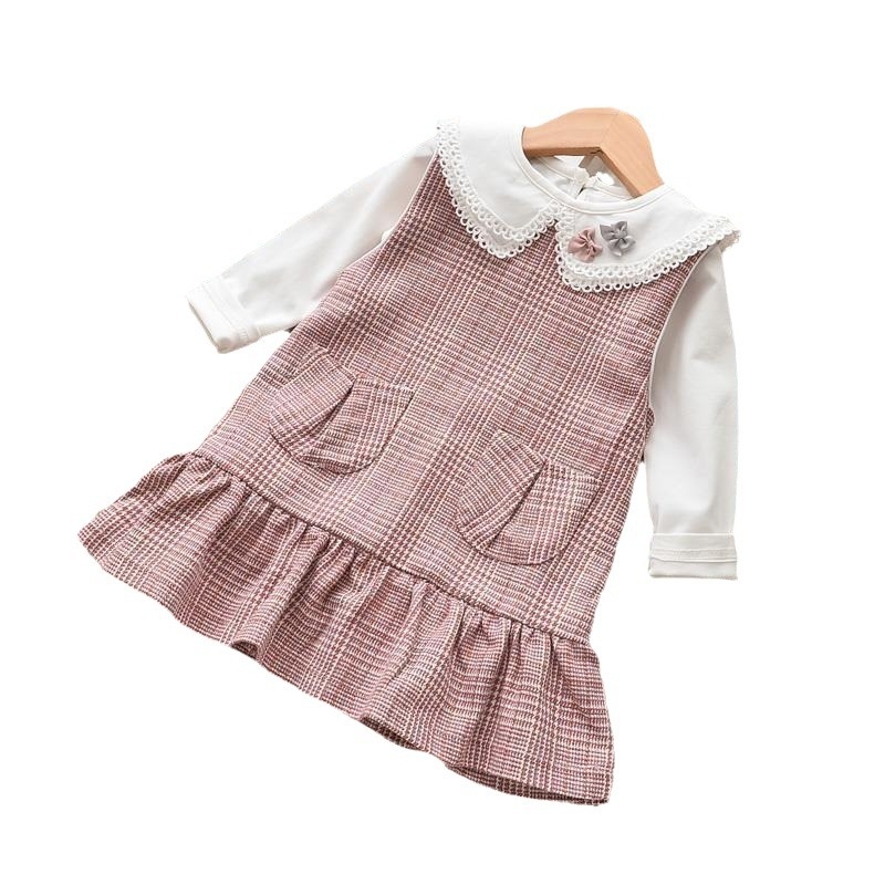 Gyerekeknek szóló koreai stílusú hosszú ujjú póló, lapel típusú gallér, egyszínű mintával, 0–8 éveseknek