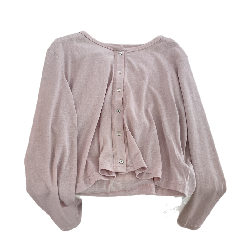 Kardigan od Tencel-lina s okruglim izrezom, jednostruko kopčanje, dugi rukavi, kratka duljina (40–50 cm) – lagani ljetni top