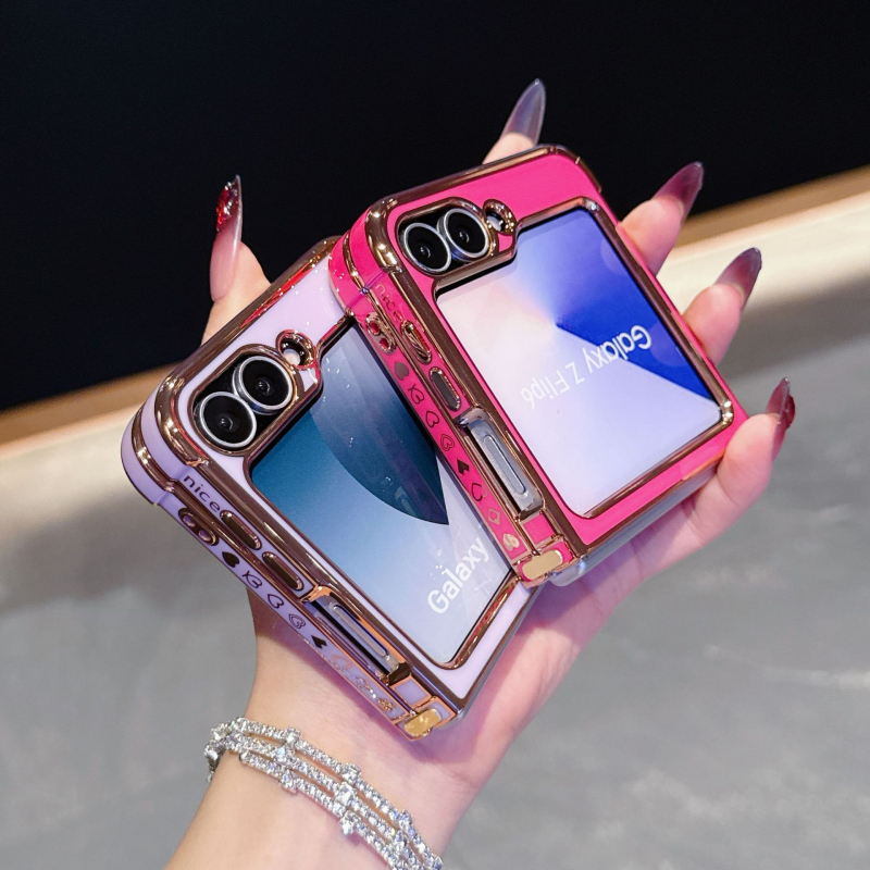 Carcasă TPU pentru seria Samsung Fold, cu inimă lateral electroplatinată - rezistență la uzură, protecție anti-cădere, personalizabilă, compatibilă cu Flip6/Flip5/7FE