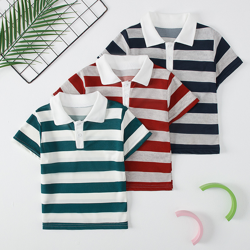Παιδικό πόλο μπλουζάκι, χαλαρό στυλ, ριγέ εκτύπωση, ύφασμα από μείγμα συνθετικών ινών, για παιδιά 3–8 ετών