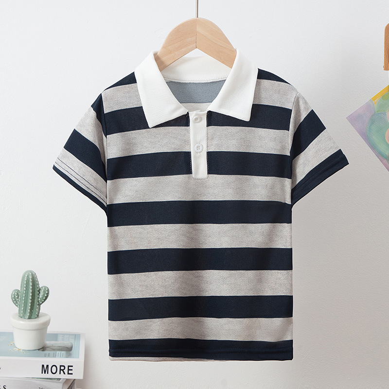 Παιδικό πόλο μπλουζάκι, χαλαρό στυλ, ριγέ εκτύπωση, ύφασμα από μείγμα συνθετικών ινών, για παιδιά 3–8 ετών
