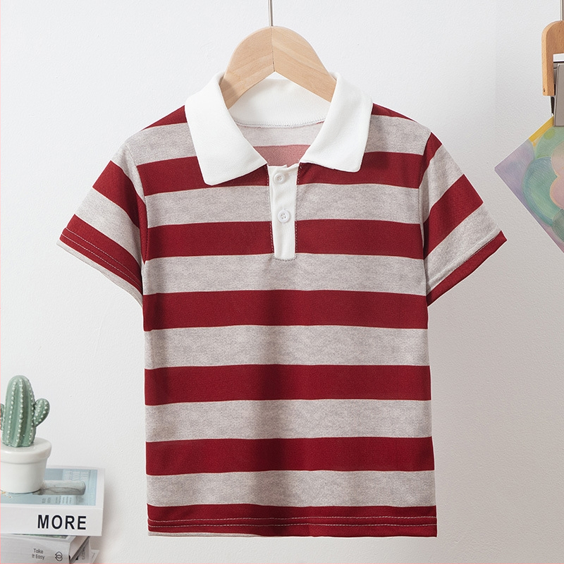 Παιδικό πόλο μπλουζάκι, χαλαρό στυλ, ριγέ εκτύπωση, ύφασμα από μείγμα συνθετικών ινών, για παιδιά 3–8 ετών