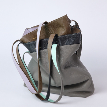 Geantă Tote din piele de primă clasă, formă de dumpling, stil pentru navetă, fermoar, căptușeală din bumbac