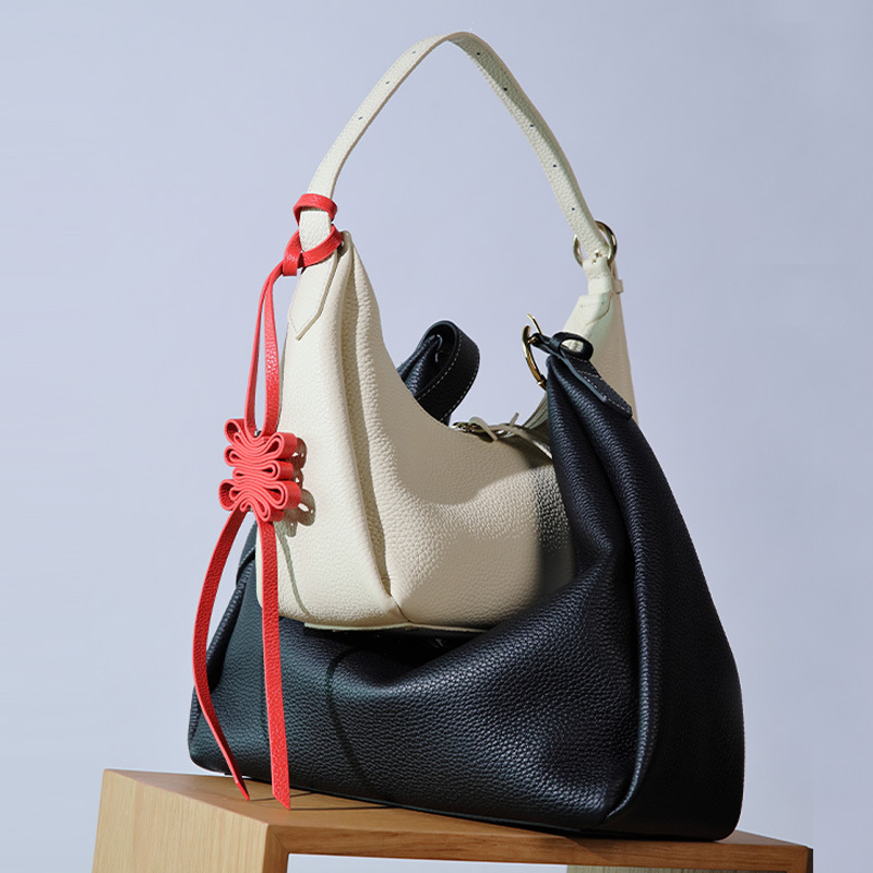 Geantă Tote din piele de primă clasă, formă de dumpling, stil pentru navetă, fermoar, căptușeală din bumbac