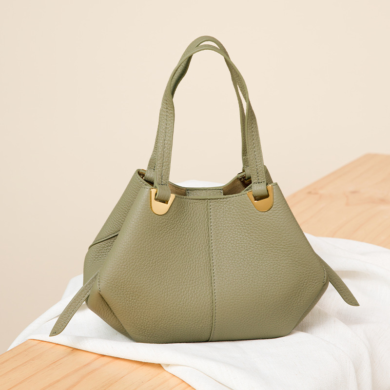 Geantă Tote din piele de primă clasă, formă de dumpling, stil pentru navetă, fermoar, căptușeală din bumbac