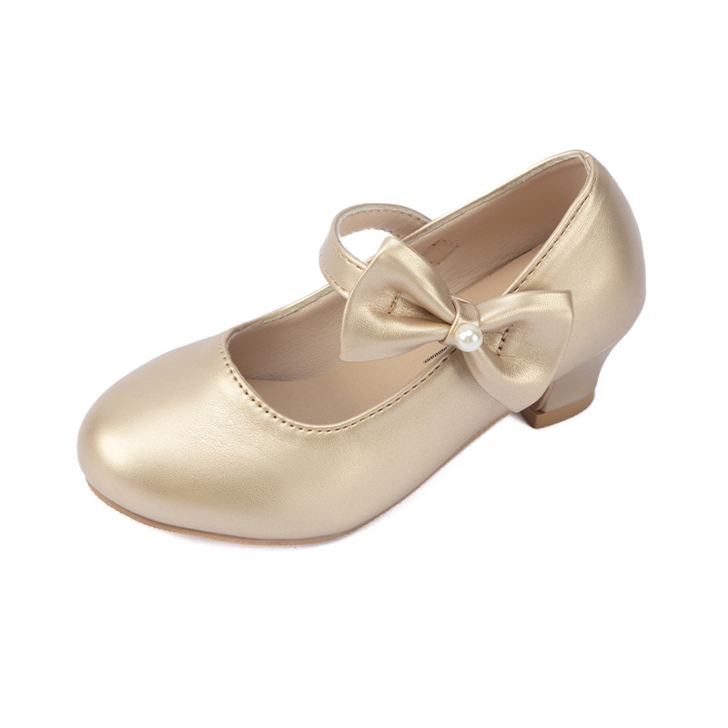 Pantofi cu toc pentru fete, funda în stil prințesă, din PU, gleznă joasă, pentru vârste 4–12 ani, primăvară, vară și toamnă