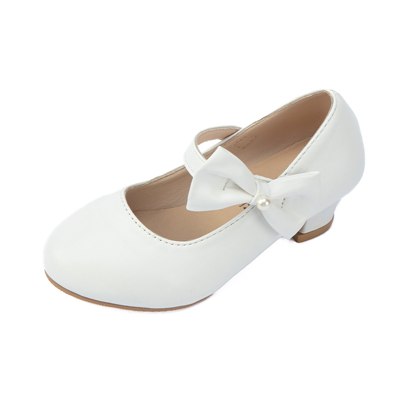 Pantofi cu toc pentru fete, funda în stil prințesă, din PU, gleznă joasă, pentru vârste 4–12 ani, primăvară, vară și toamnă