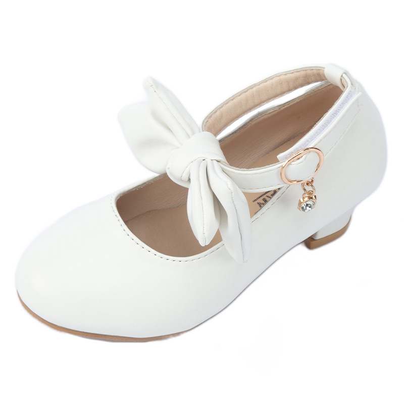 Pantofi cu toc pentru fete, funda în stil prințesă, din PU, gleznă joasă, pentru vârste 4–12 ani, primăvară, vară și toamnă