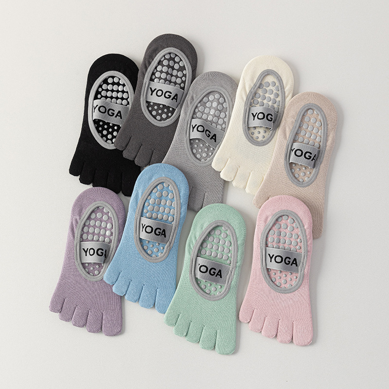 Йога чорапи с пет пръста, антиплъзгащи, антибактериални, 90–95% памук, безшевни, плетени с една игла