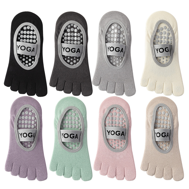 Йога чорапи с пет пръста, антиплъзгащи, антибактериални, 90–95% памук, безшевни, плетени с една игла