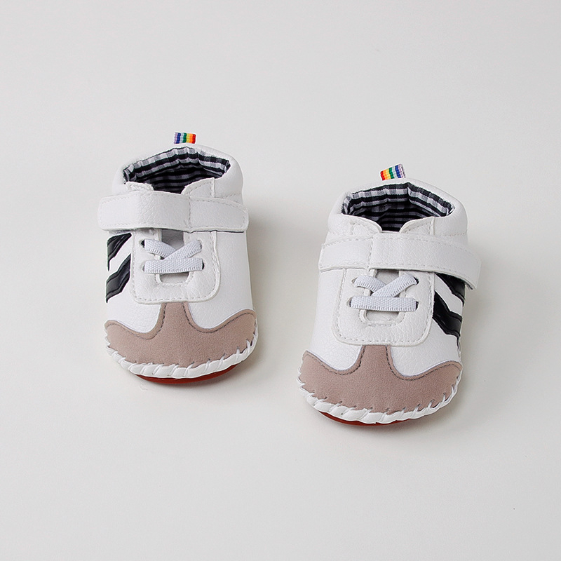 Pantofi pentru copii mici 12–36 luni, respirabili, talpă moale antiderapant, model cu dungi, închidere Velcro, talpă joasă, primăvară-toamnă