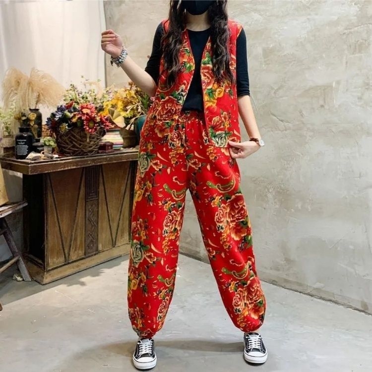 Unisex komplet za square dance tim, Chenille-Spandex tkanina, istočno-nordijski cvjetni motiv, etnički stil, kostim za izvedbu duop bubnjara, udio Spandexa ispod 30%, proljeće 2025