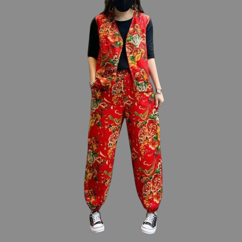 Unisex komplet za square dance tim, Chenille-Spandex tkanina, istočno-nordijski cvjetni motiv, etnički stil, kostim za izvedbu duop bubnjara, udio Spandexa ispod 30%, proljeće 2025