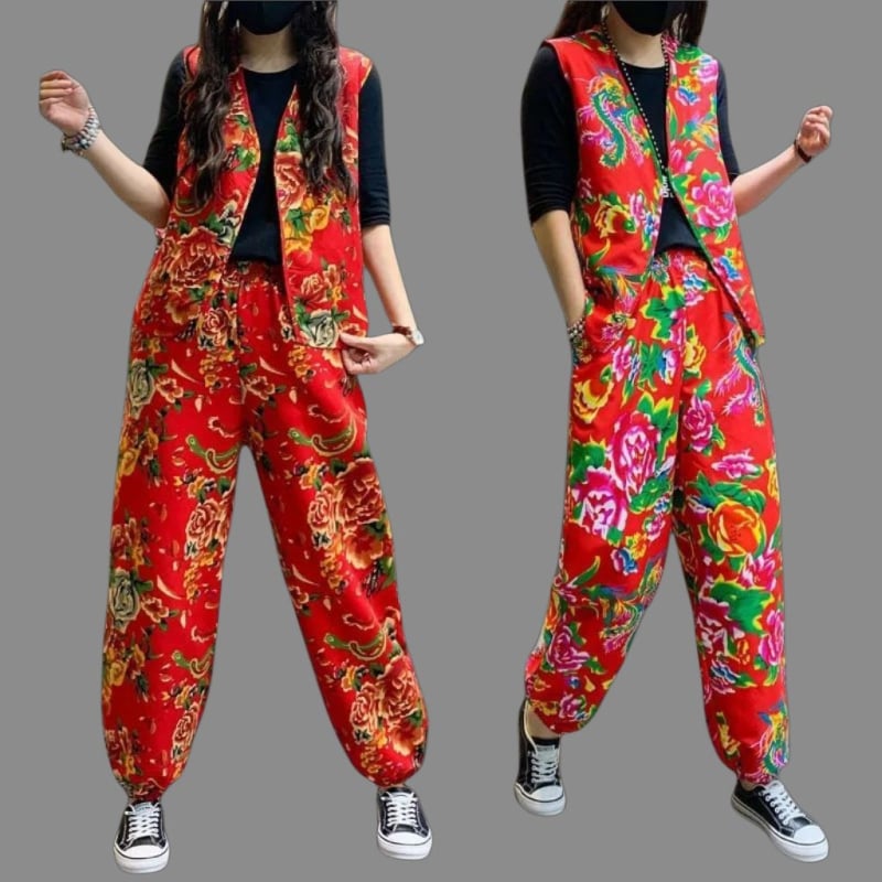 Unisex komplet za square dance tim, Chenille-Spandex tkanina, istočno-nordijski cvjetni motiv, etnički stil, kostim za izvedbu duop bubnjara, udio Spandexa ispod 30%, proljeće 2025