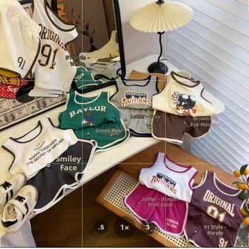 Koreai stílusú, ujjatlan gyerekeknek szóló két részes szett, nyári casual, pamut 91–95%