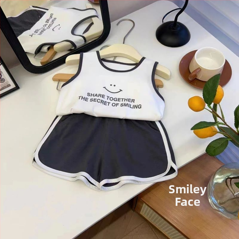 Koreai stílusú, ujjatlan gyerekeknek szóló két részes szett, nyári casual, pamut 91–95%