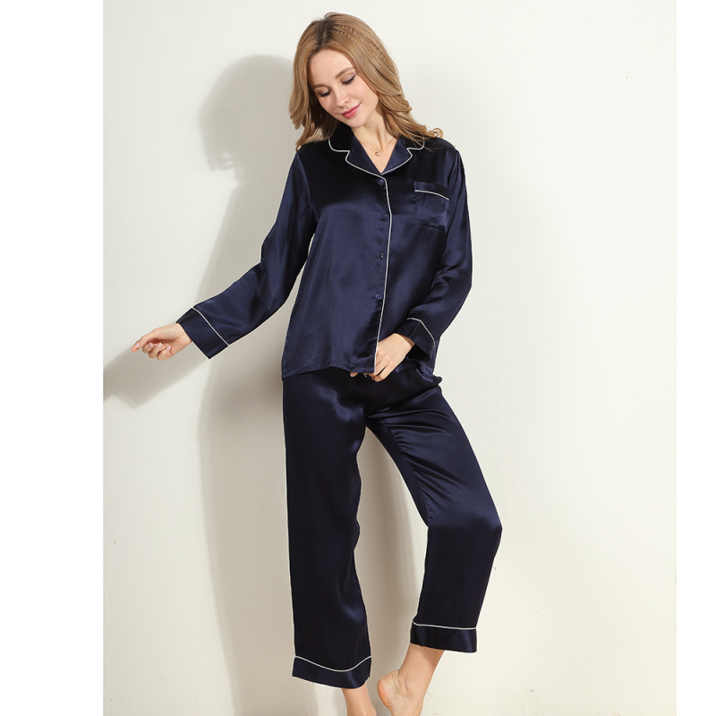 Pijama od morušavog svila, dvodijelni set, dugi rukavi, ovratnik s reverom, 19 mm debljina svile