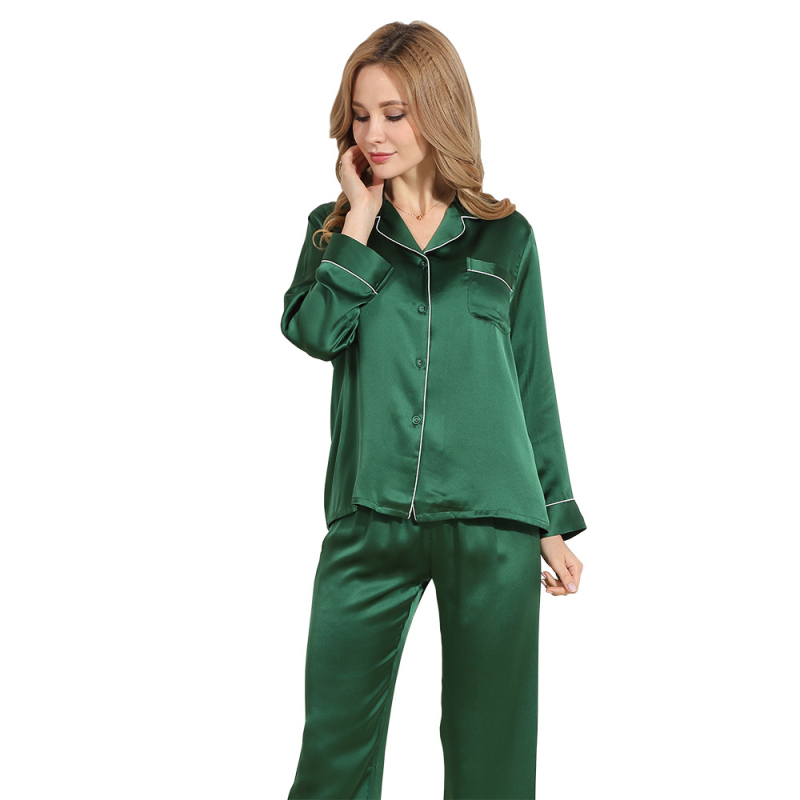 Pijama od morušavog svila, dvodijelni set, dugi rukavi, ovratnik s reverom, 19 mm debljina svile