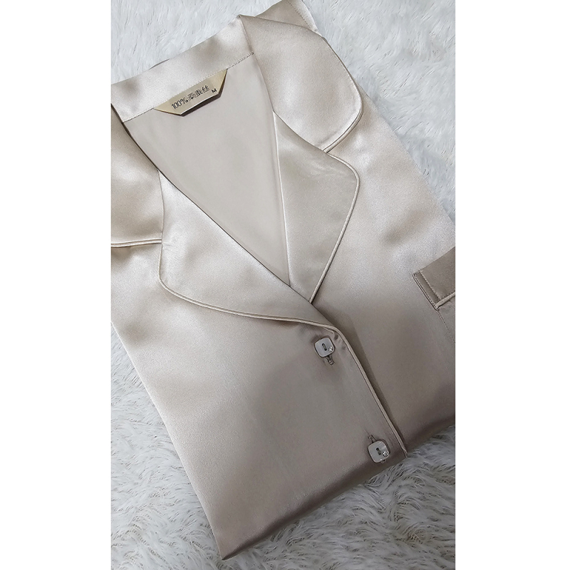 Pijama od morušavog svila, dvodijelni set, dugi rukavi, ovratnik s reverom, 19 mm debljina svile