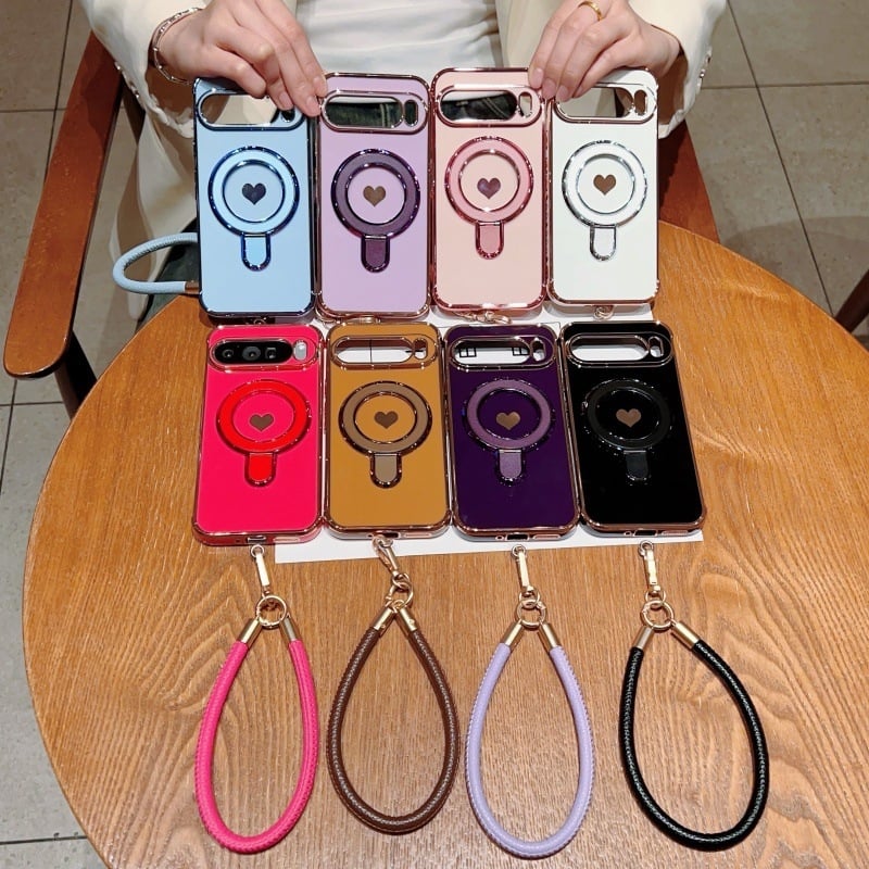 TPU futrola s držačem i elektropoliranom srcem, otporna na habanje i pad, prilagodljiva, kompatibilna s Google Pixel 10 Pro XL (model 7228565)