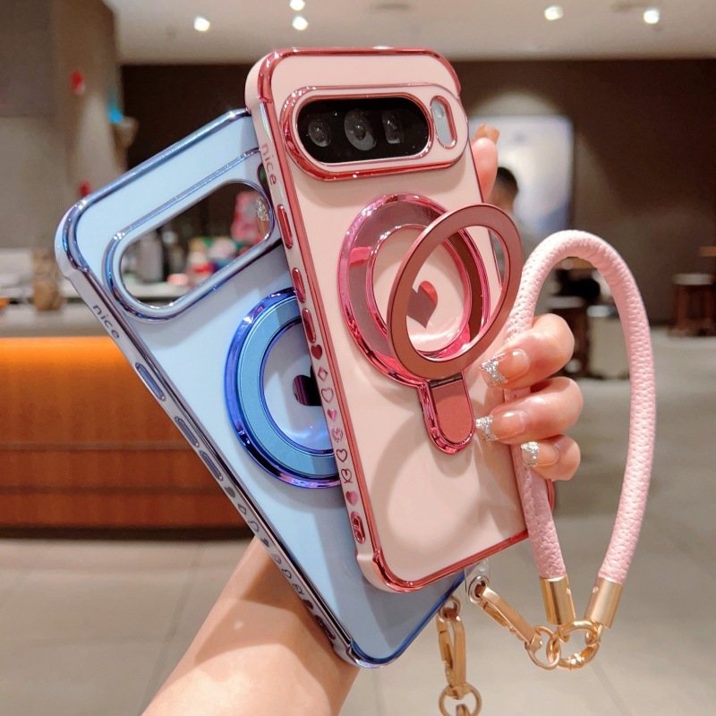 TPU futrola s držačem i elektropoliranom srcem, otporna na habanje i pad, prilagodljiva, kompatibilna s Google Pixel 10 Pro XL (model 7228565)