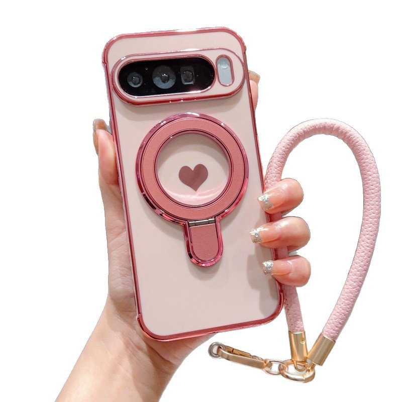TPU futrola s držačem i elektropoliranom srcem, otporna na habanje i pad, prilagodljiva, kompatibilna s Google Pixel 10 Pro XL (model 7228565)
