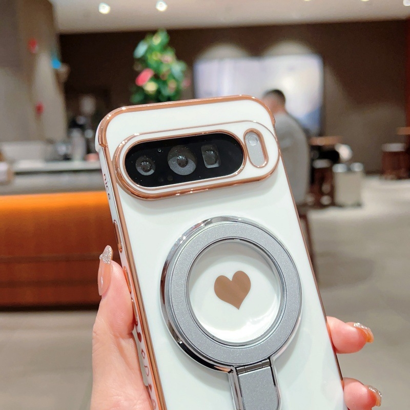 TPU futrola s držačem i elektropoliranom srcem, otporna na habanje i pad, prilagodljiva, kompatibilna s Google Pixel 10 Pro XL (model 7228565)