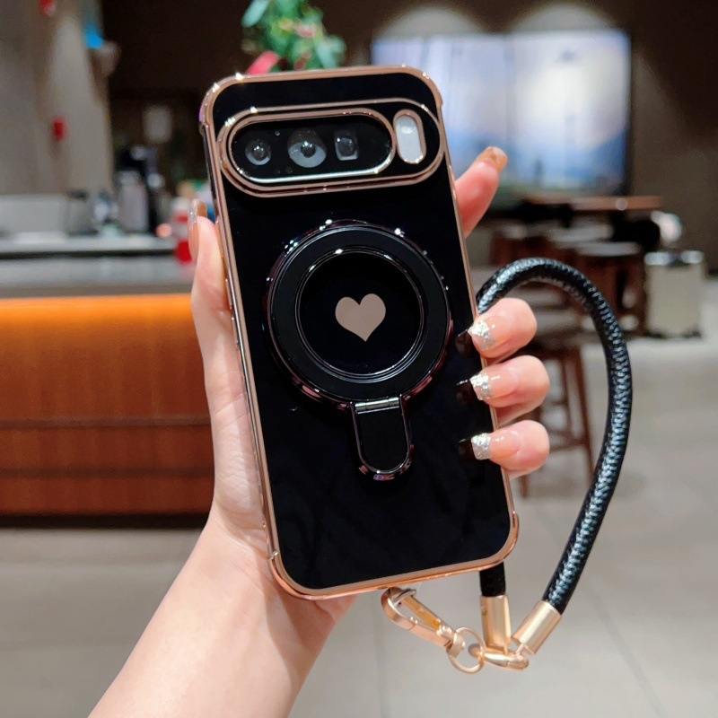 TPU futrola s držačem i elektropoliranom srcem, otporna na habanje i pad, prilagodljiva, kompatibilna s Google Pixel 10 Pro XL (model 7228565)