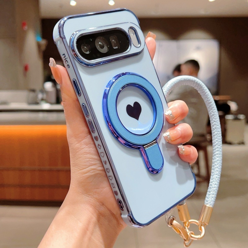 TPU futrola s držačem i elektropoliranom srcem, otporna na habanje i pad, prilagodljiva, kompatibilna s Google Pixel 10 Pro XL (model 7228565)