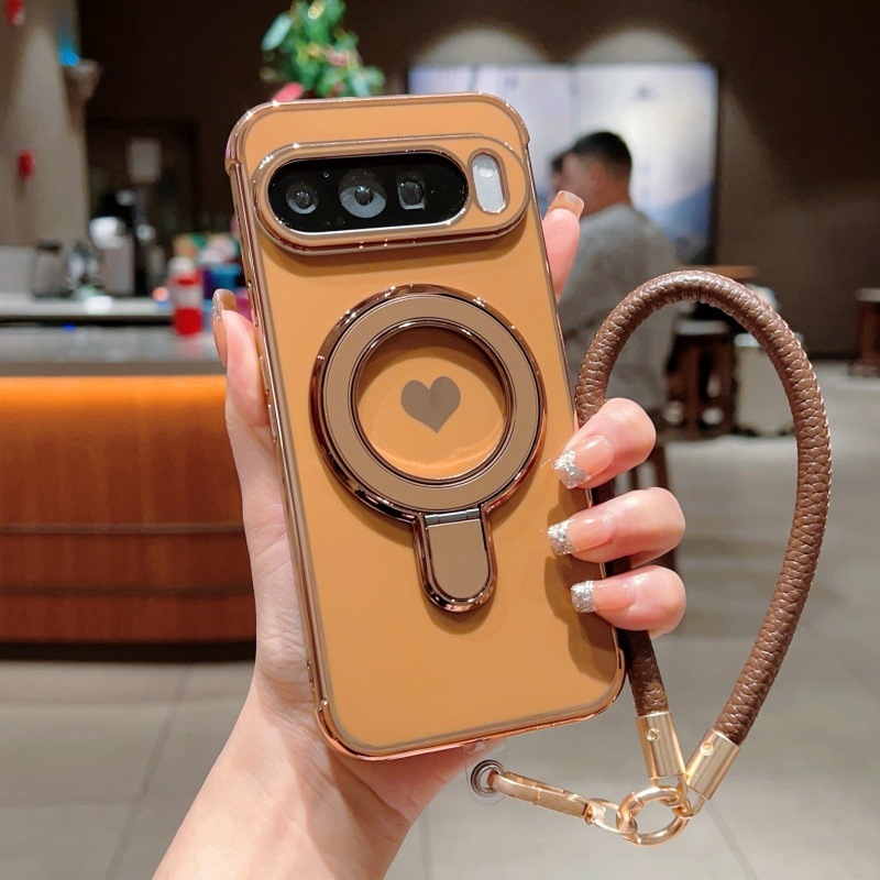TPU futrola s držačem i elektropoliranom srcem, otporna na habanje i pad, prilagodljiva, kompatibilna s Google Pixel 10 Pro XL (model 7228565)