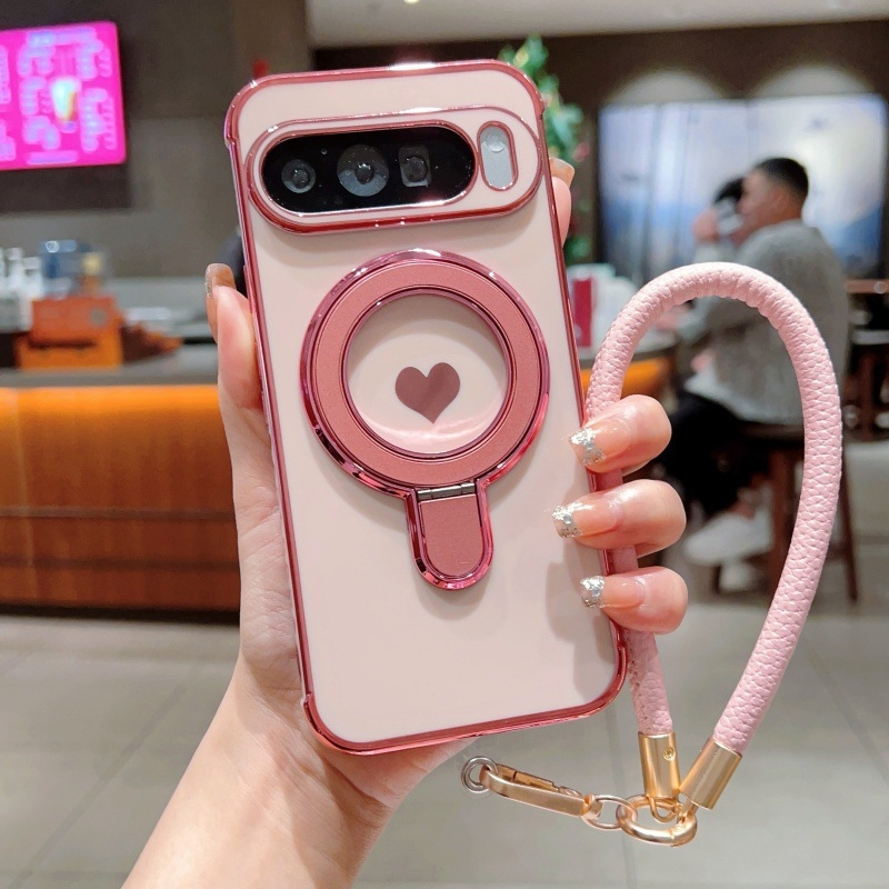 TPU futrola s držačem i elektropoliranom srcem, otporna na habanje i pad, prilagodljiva, kompatibilna s Google Pixel 10 Pro XL (model 7228565)