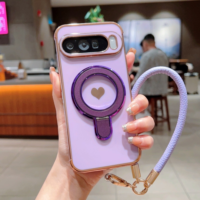 TPU futrola s držačem i elektropoliranom srcem, otporna na habanje i pad, prilagodljiva, kompatibilna s Google Pixel 10 Pro XL (model 7228565)