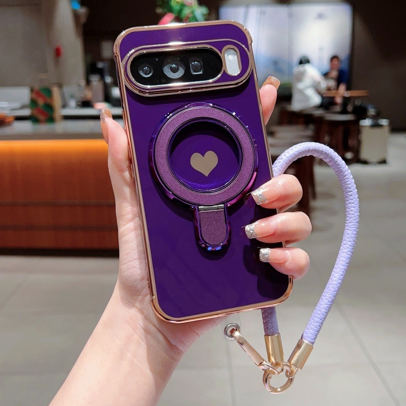 TPU futrola s držačem i elektropoliranom srcem, otporna na habanje i pad, prilagodljiva, kompatibilna s Google Pixel 10 Pro XL (model 7228565)