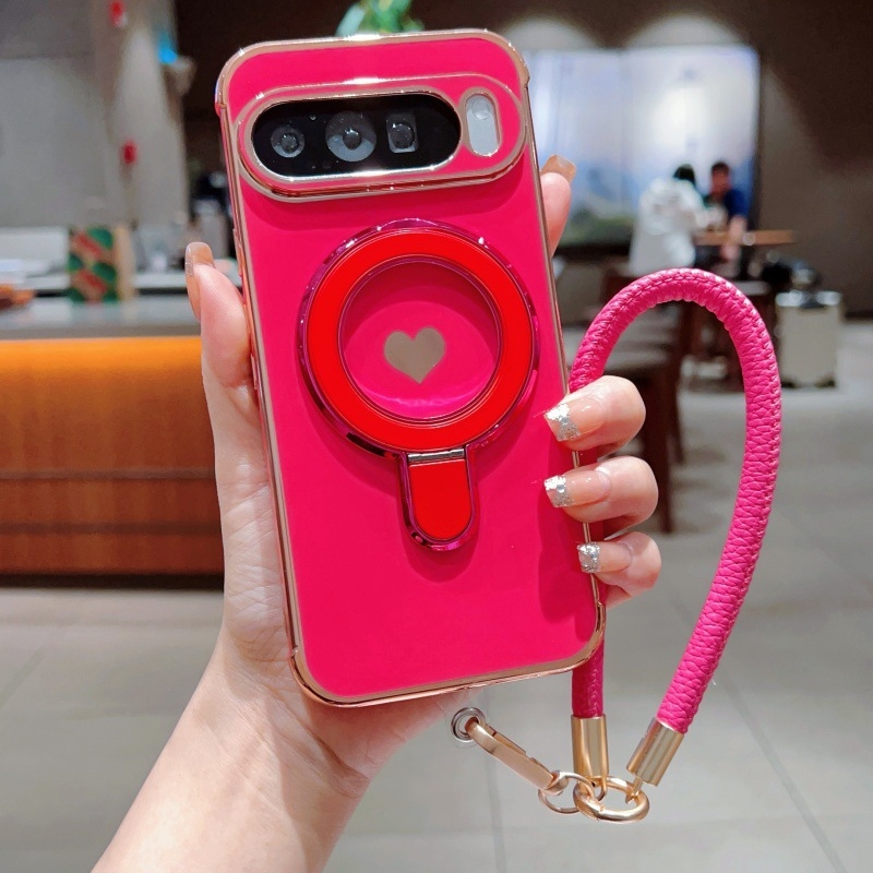 TPU futrola s držačem i elektropoliranom srcem, otporna na habanje i pad, prilagodljiva, kompatibilna s Google Pixel 10 Pro XL (model 7228565)