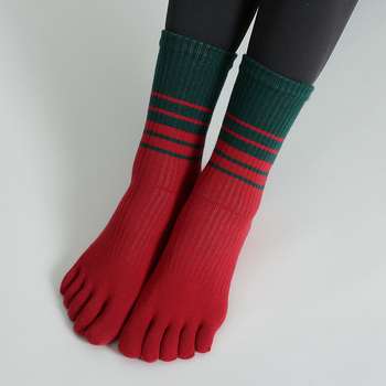 Женски чорапи за йога с пет пръста, до прасците, антихлъзгащи, памук (70–80%), есенно-зимни