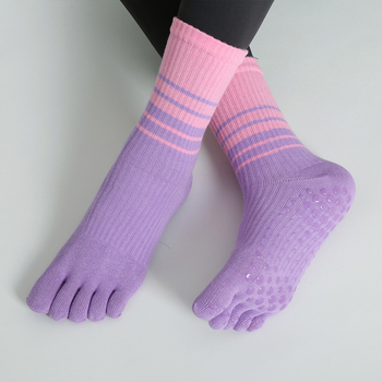 Женски чорапи за йога с пет пръста, до прасците, антихлъзгащи, памук (70–80%), есенно-зимни