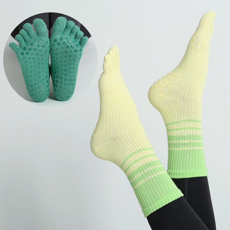 Женски чорапи за йога с пет пръста, до прасците, антихлъзгащи, памук (70–80%), есенно-зимни