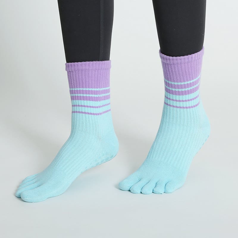 Женски чорапи за йога с пет пръста, до прасците, антихлъзгащи, памук (70–80%), есенно-зимни