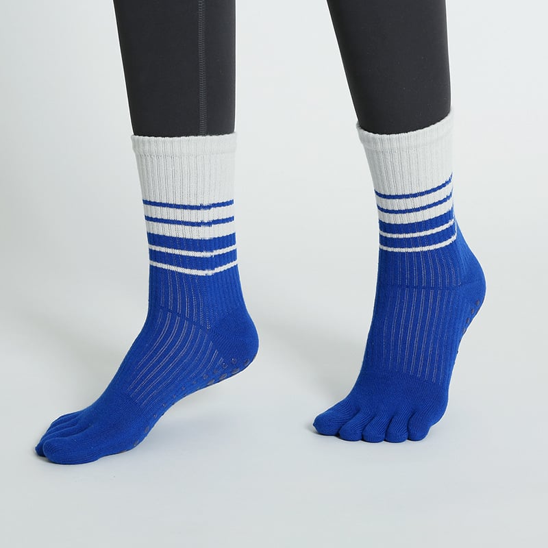 Женски чорапи за йога с пет пръста, до прасците, антихлъзгащи, памук (70–80%), есенно-зимни