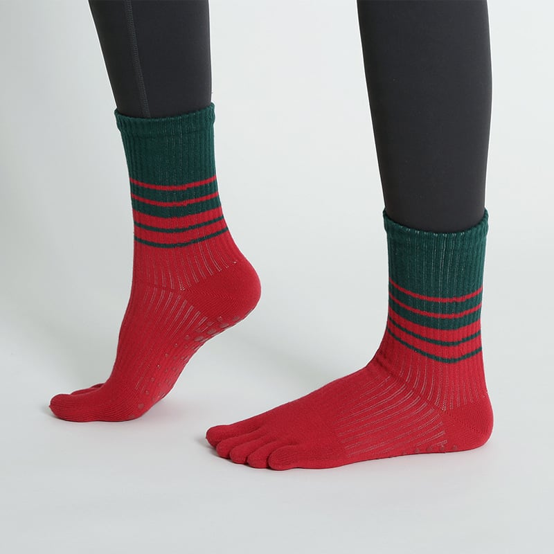 Женски чорапи за йога с пет пръста, до прасците, антихлъзгащи, памук (70–80%), есенно-зимни