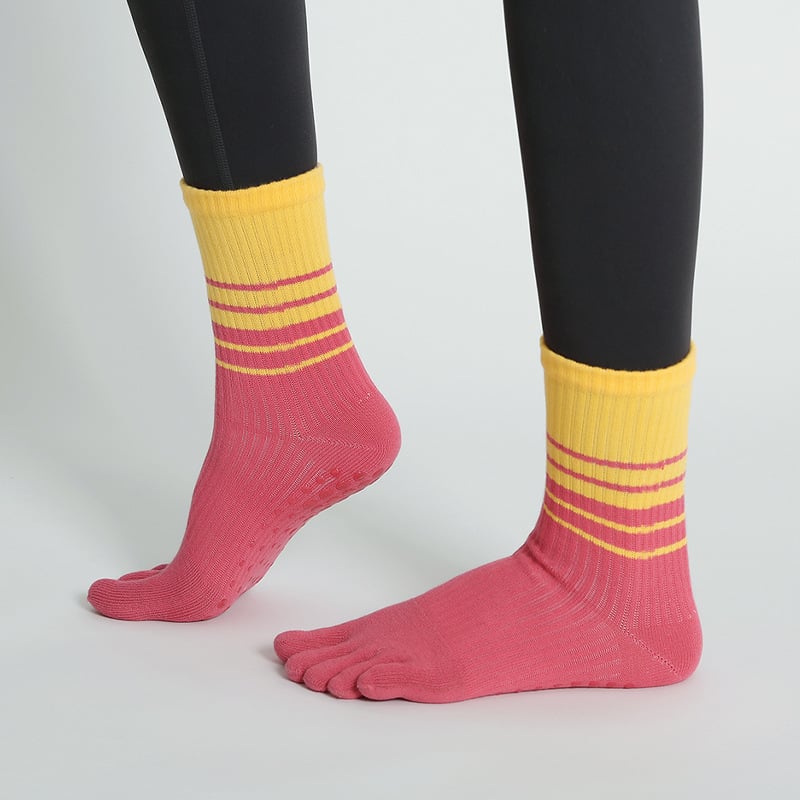 Женски чорапи за йога с пет пръста, до прасците, антихлъзгащи, памук (70–80%), есенно-зимни