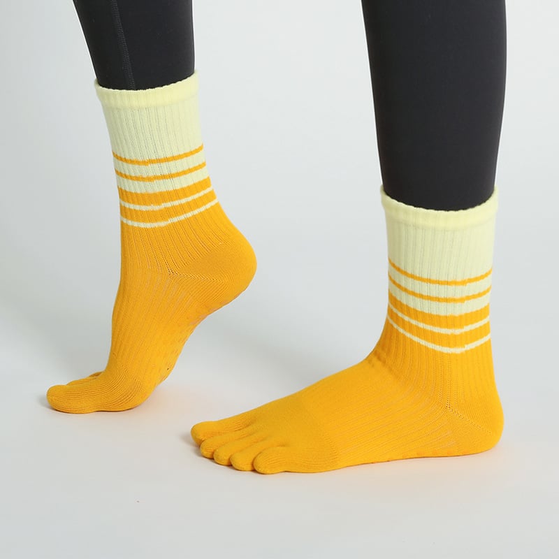 Женски чорапи за йога с пет пръста, до прасците, антихлъзгащи, памук (70–80%), есенно-зимни