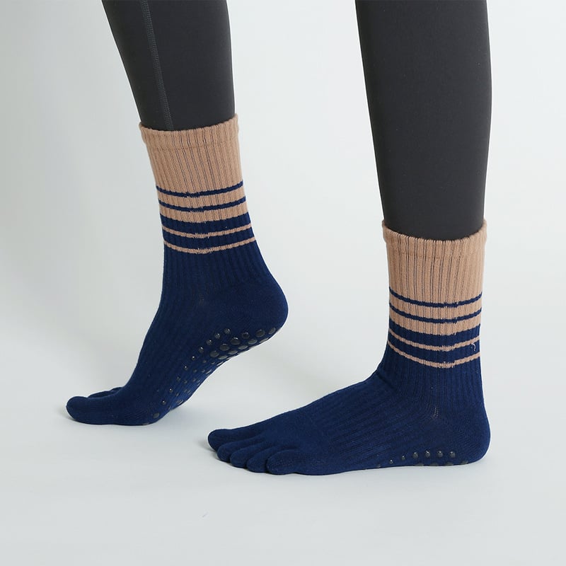 Женски чорапи за йога с пет пръста, до прасците, антихлъзгащи, памук (70–80%), есенно-зимни