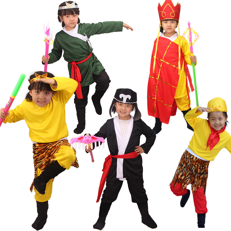 Scenski kostimi Journey to the West: Tang Monk, Monkey King, Pigsy, Sandy; poliester s elastanom; za djecu do 17 godina
