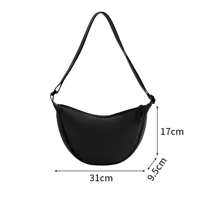 Najlon crossbody torba za svakodnevnu uporabu, velika zapremina, Underarm stil, Dumpling oblik, zatvaranje zipom, unutarnja džep za telefon, podstava od poliestera, jedna naramenica