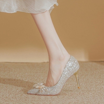 Γαμήλια Παπούτσια – μυτερό δάχτυλο, PU επάνω μέρος, ψηλό τακούνι 6-8 εκ, λεπτό τακούνι, σόλα από καουτσούκ