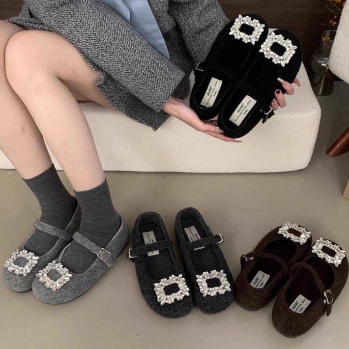 Ženske Mary Jane cipele — Kvadratni nos, PU gornji dio, PU unutarnji ulošak, Kopčano zatvaranje, Niska ravna peta